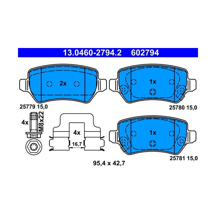 Stabdžių trinkelių rinkinys, diskinis stabdys ATE 13.0460-2794.2