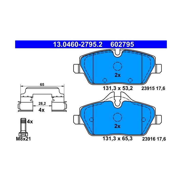 Stabdžių trinkelių rinkinys, diskinis stabdys ATE 13.0460-2795.2