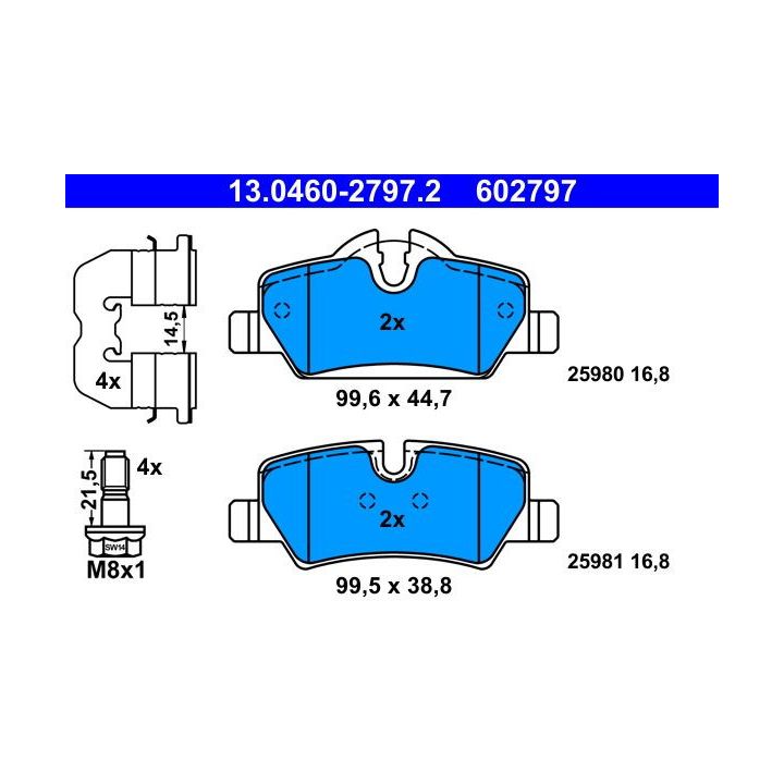 Stabdžių trinkelių rinkinys, diskinis stabdys ATE 13.0460-2797.2