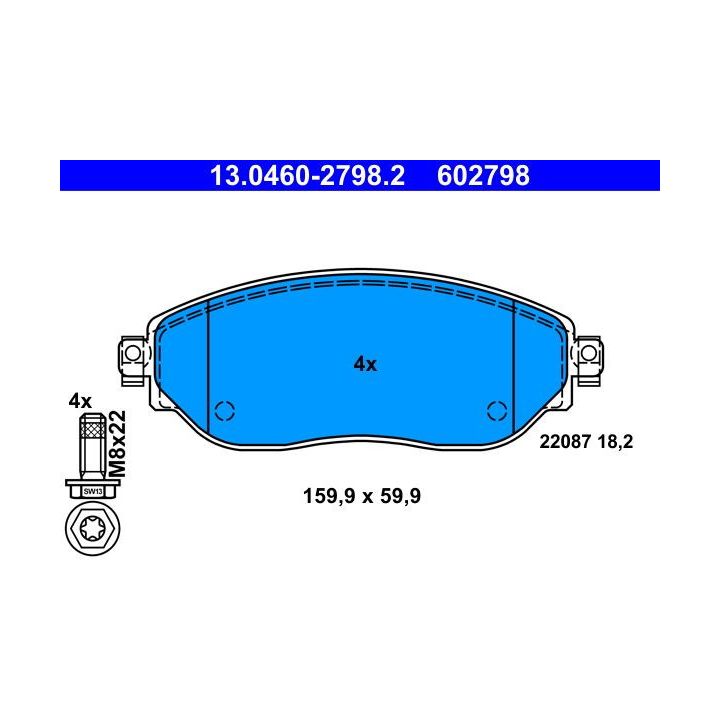 Stabdžių trinkelių rinkinys, diskinis stabdys ATE 13.0460-2798.2
