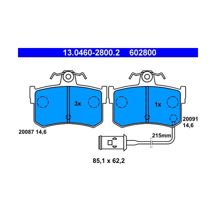 Stabdžių trinkelių rinkinys, diskinis stabdys ATE 13.0460-2800.2
