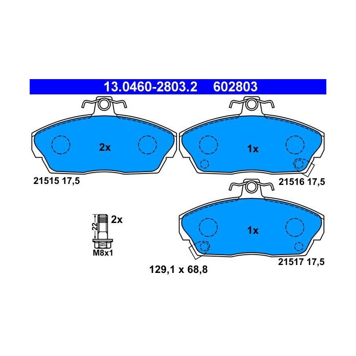Stabdžių trinkelių rinkinys, diskinis stabdys ATE 13.0460-2803.2