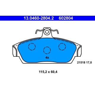 Stabdžių trinkelių rinkinys, diskinis stabdys ATE 13.0460-2804.2