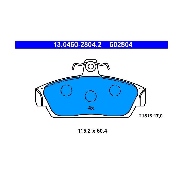 Stabdžių trinkelių rinkinys, diskinis stabdys ATE 13.0460-2804.2
