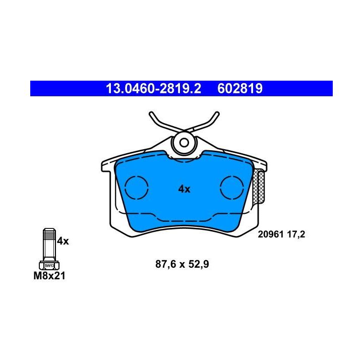 Stabdžių trinkelių rinkinys, diskinis stabdys ATE 13.0460-2819.2