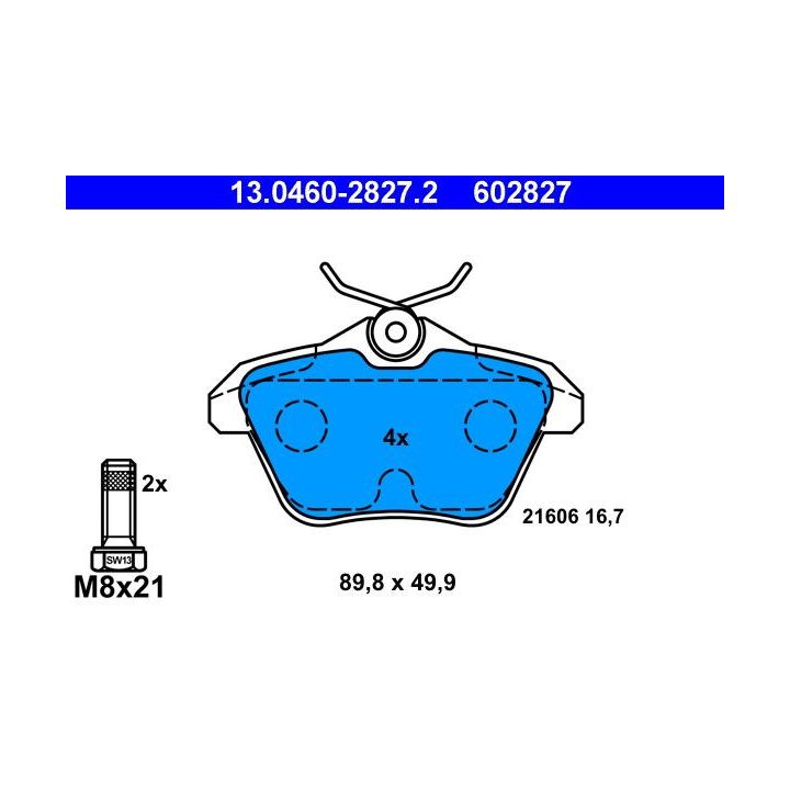 Stabdžių trinkelių rinkinys, diskinis stabdys ATE 13.0460-2827.2