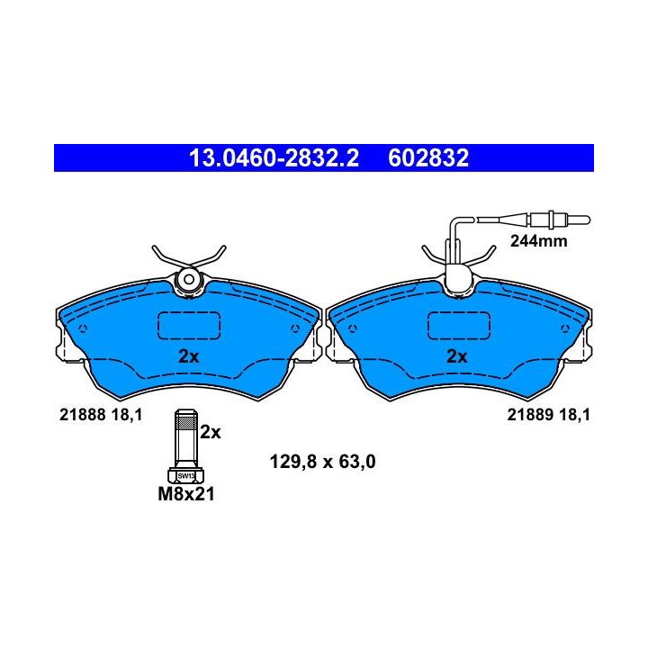 Stabdžių trinkelių rinkinys, diskinis stabdys ATE 13.0460-2832.2