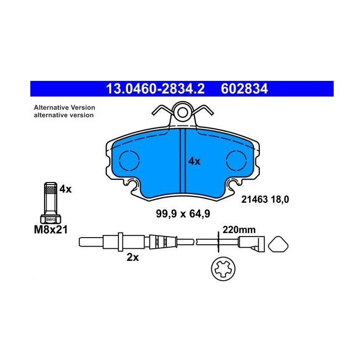 Stabdžių trinkelių rinkinys, diskinis stabdys ATE 13.0460-2834.2