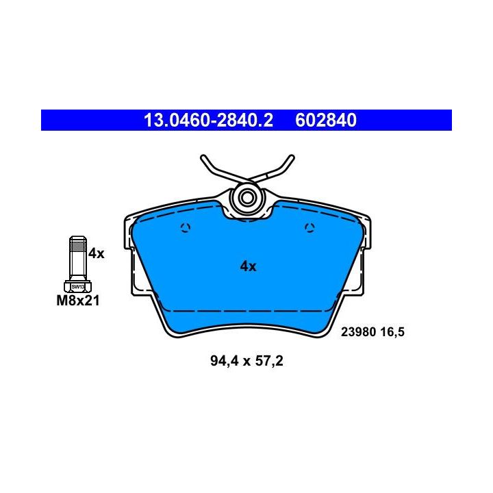 Stabdžių trinkelių rinkinys, diskinis stabdys ATE 13.0460-2840.2