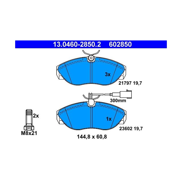 Stabdžių trinkelių rinkinys, diskinis stabdys ATE 13.0460-2850.2
