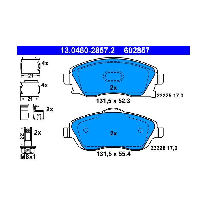 Stabdžių trinkelių rinkinys, diskinis stabdys ATE 13.0460-2857.2