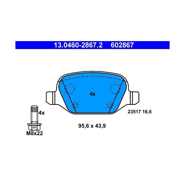 Stabdžių trinkelių rinkinys, diskinis stabdys ATE 13.0460-2867.2