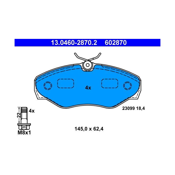 Stabdžių trinkelių rinkinys, diskinis stabdys ATE 13.0460-2870.2