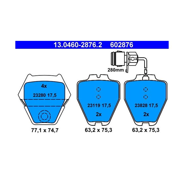 Stabdžių trinkelių rinkinys, diskinis stabdys ATE 13.0460-2876.2