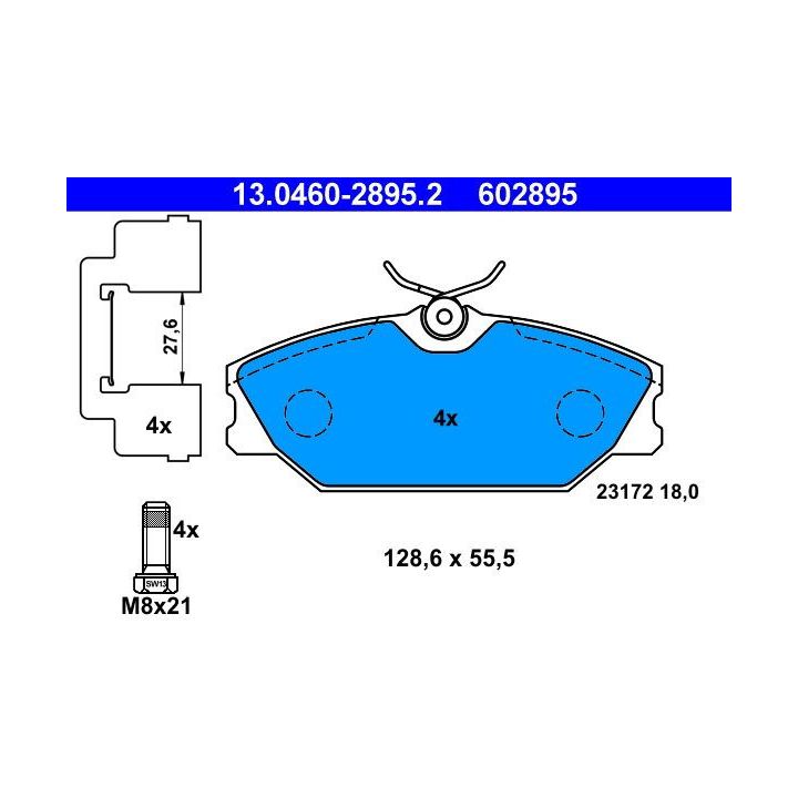 Stabdžių trinkelių rinkinys, diskinis stabdys ATE 13.0460-2895.2