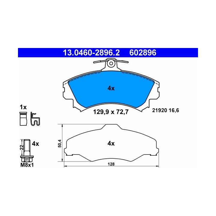 Stabdžių trinkelių rinkinys, diskinis stabdys ATE 13.0460-2896.2