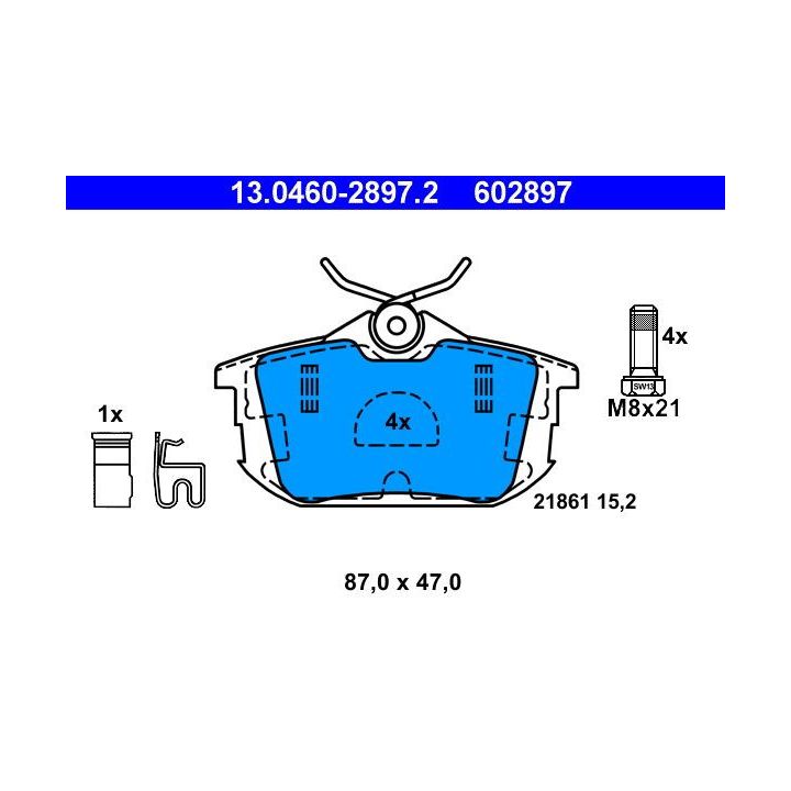 Stabdžių trinkelių rinkinys, diskinis stabdys ATE 13.0460-2897.2