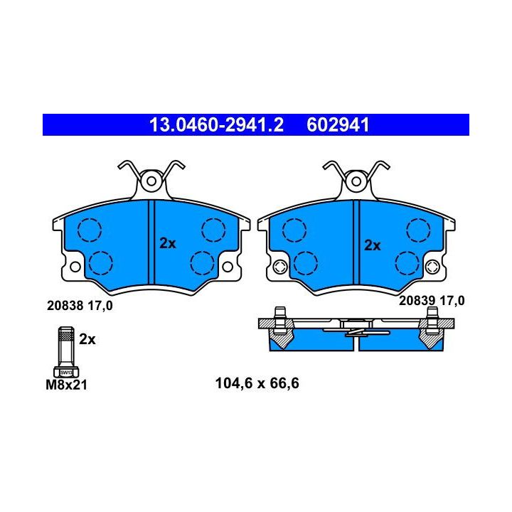 Stabdžių trinkelių rinkinys, diskinis stabdys ATE 13.0460-2941.2