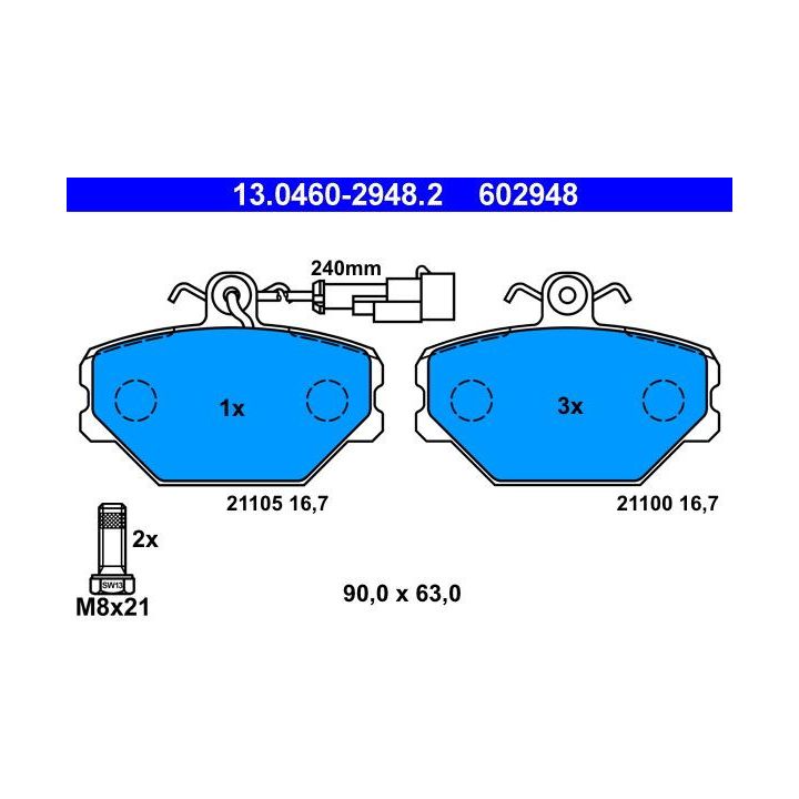 Stabdžių trinkelių rinkinys, diskinis stabdys ATE 13.0460-2948.2