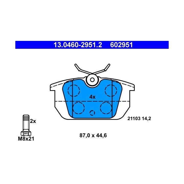 Stabdžių trinkelių rinkinys, diskinis stabdys ATE 13.0460-2951.2