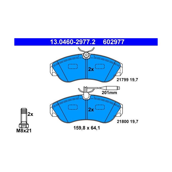 Stabdžių trinkelių rinkinys, diskinis stabdys ATE 13.0460-2977.2