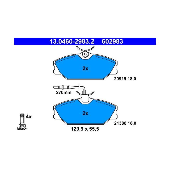 Stabdžių trinkelių rinkinys, diskinis stabdys ATE 13.0460-2983.2