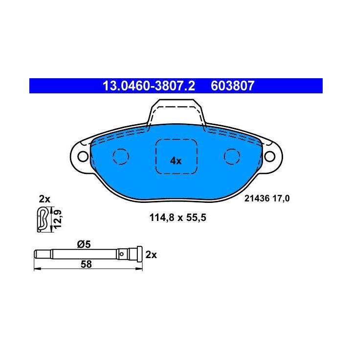 Stabdžių trinkelių rinkinys, diskinis stabdys ATE 13.0460-3807.2