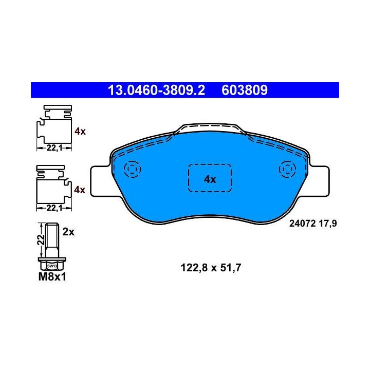 Stabdžių trinkelių rinkinys, diskinis stabdys ATE 13.0460-3809.2