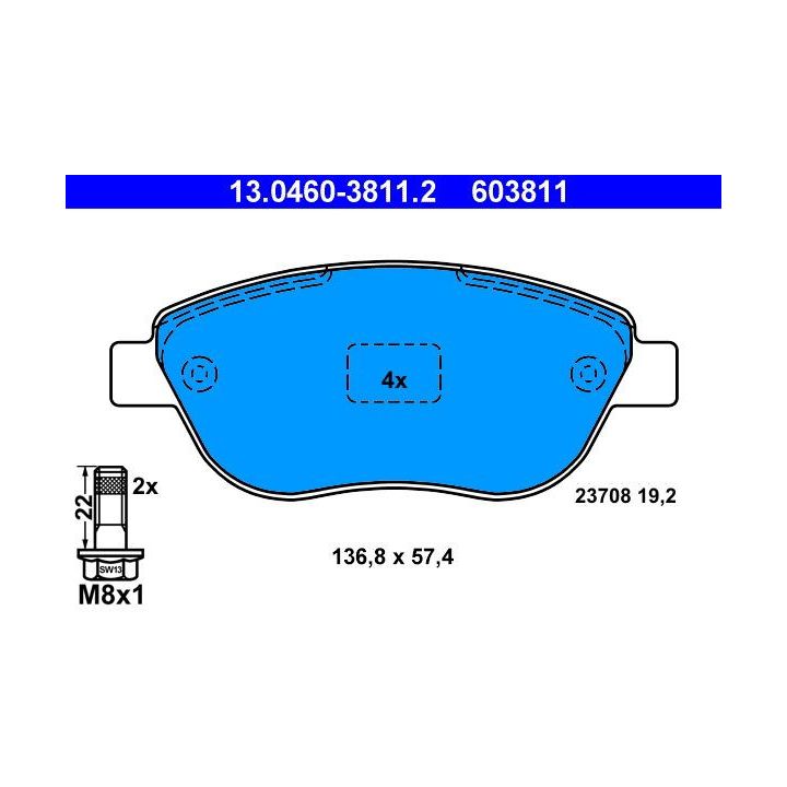 Stabdžių trinkelių rinkinys, diskinis stabdys ATE 13.0460-3811.2
