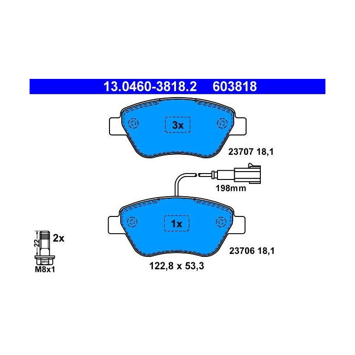 Stabdžių trinkelių rinkinys, diskinis stabdys ATE 13.0460-3818.2