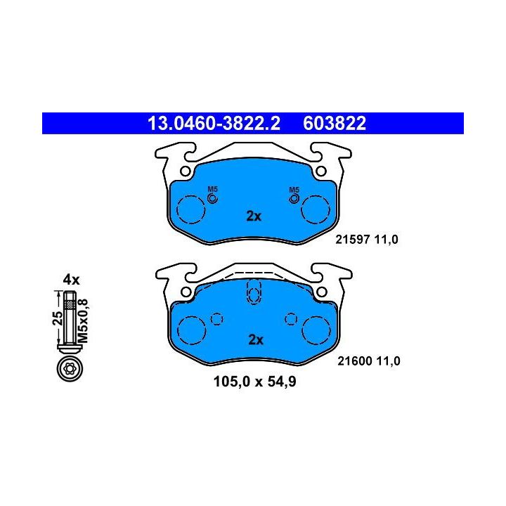 Stabdžių trinkelių rinkinys, diskinis stabdys ATE 13.0460-3822.2