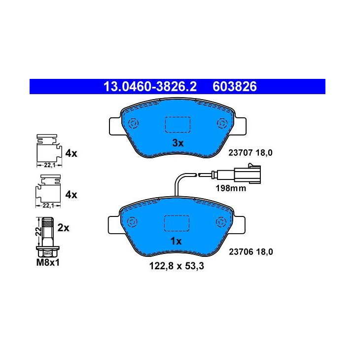 Stabdžių trinkelių rinkinys, diskinis stabdys ATE 13.0460-3826.2