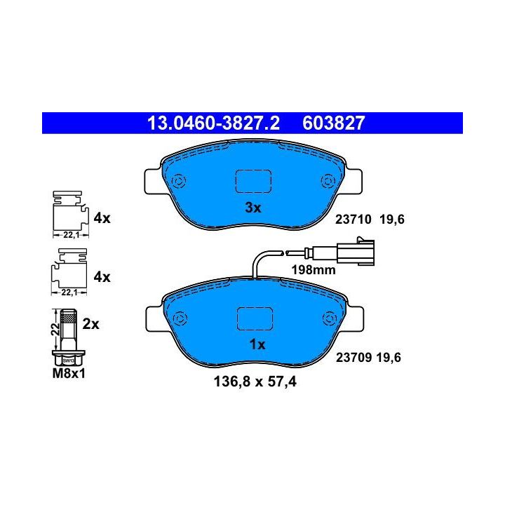 Stabdžių trinkelių rinkinys, diskinis stabdys ATE 13.0460-3827.2