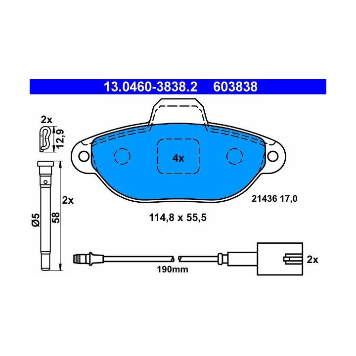 Stabdžių trinkelių rinkinys, diskinis stabdys ATE 13.0460-3838.2