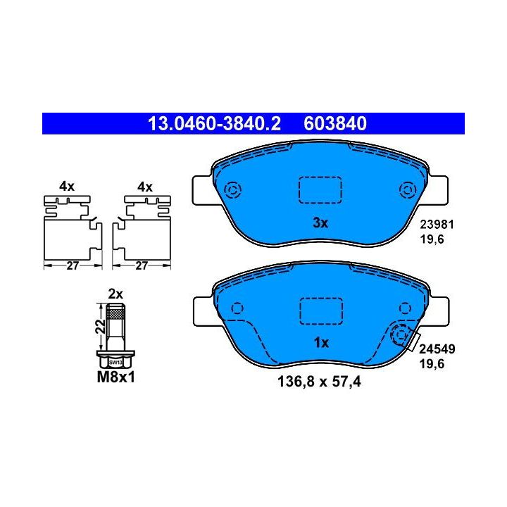 Stabdžių trinkelių rinkinys, diskinis stabdys ATE 13.0460-3840.2