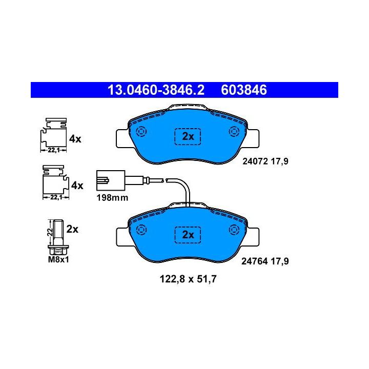 Stabdžių trinkelių rinkinys, diskinis stabdys ATE 13.0460-3846.2