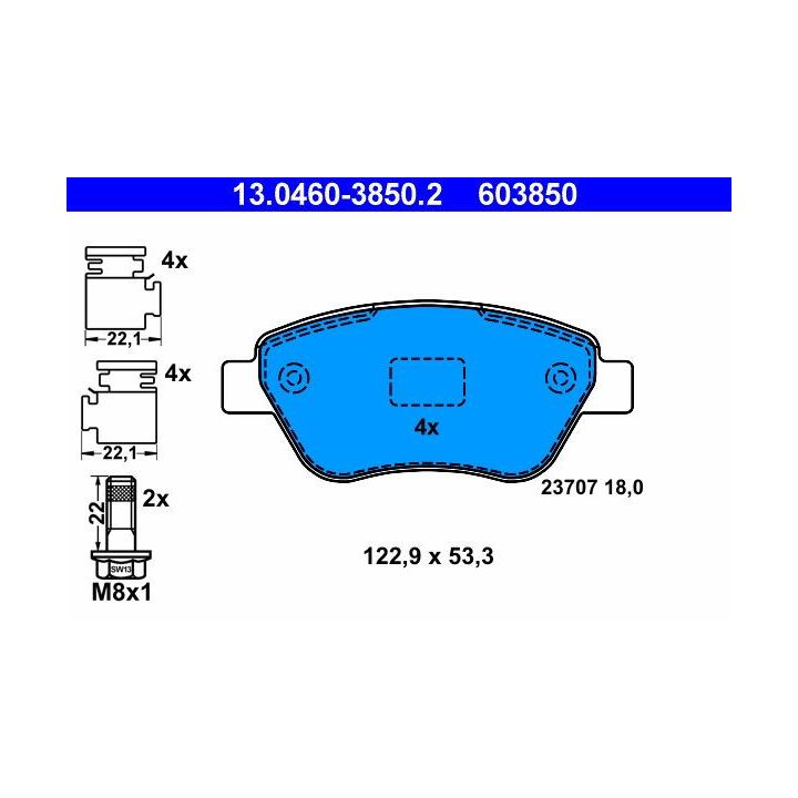 Stabdžių trinkelių rinkinys, diskinis stabdys ATE 13.0460-3850.2