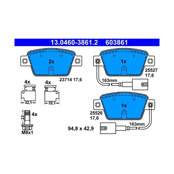 Stabdžių trinkelių rinkinys, diskinis stabdys ATE 13.0460-3861.2