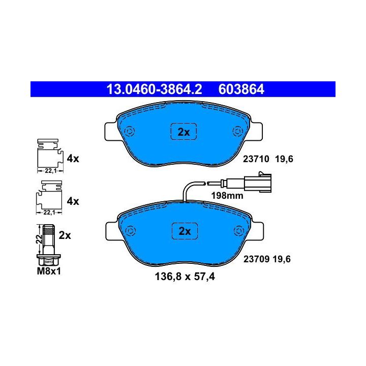 Stabdžių trinkelių rinkinys, diskinis stabdys ATE 13.0460-3864.2