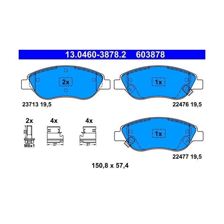 Stabdžių trinkelių rinkinys, diskinis stabdys ATE 13.0460-3878.2