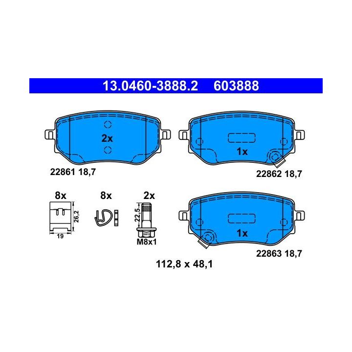 Stabdžių trinkelių rinkinys, diskinis stabdys ATE 13.0460-3888.2