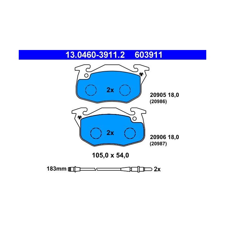Stabdžių trinkelių rinkinys, diskinis stabdys ATE 13.0460-3911.2