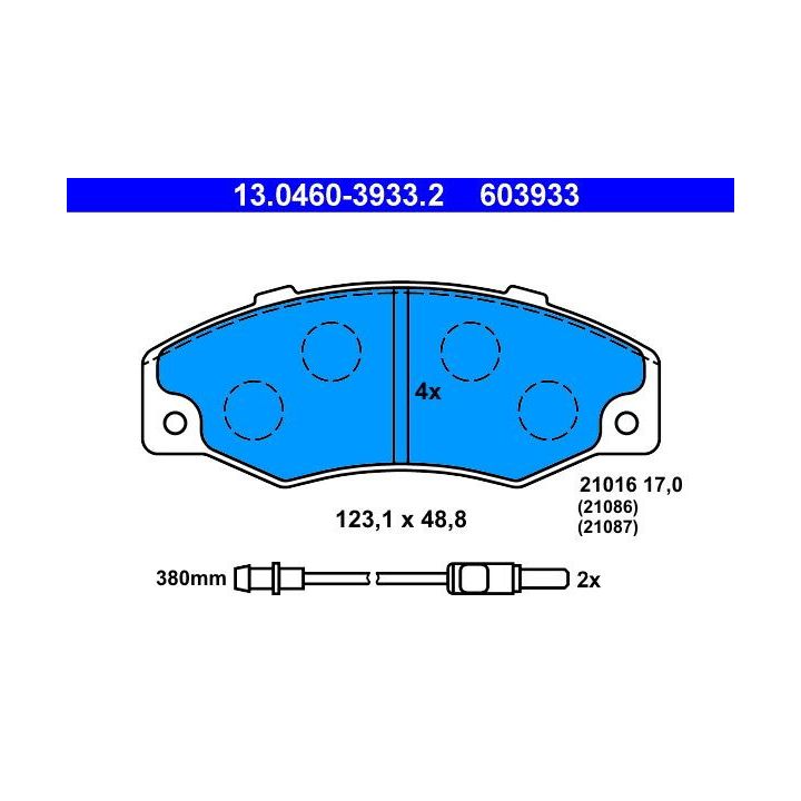 Stabdžių trinkelių rinkinys, diskinis stabdys ATE 13.0460-3933.2