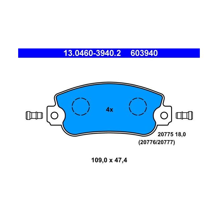 Stabdžių trinkelių rinkinys, diskinis stabdys ATE 13.0460-3940.2