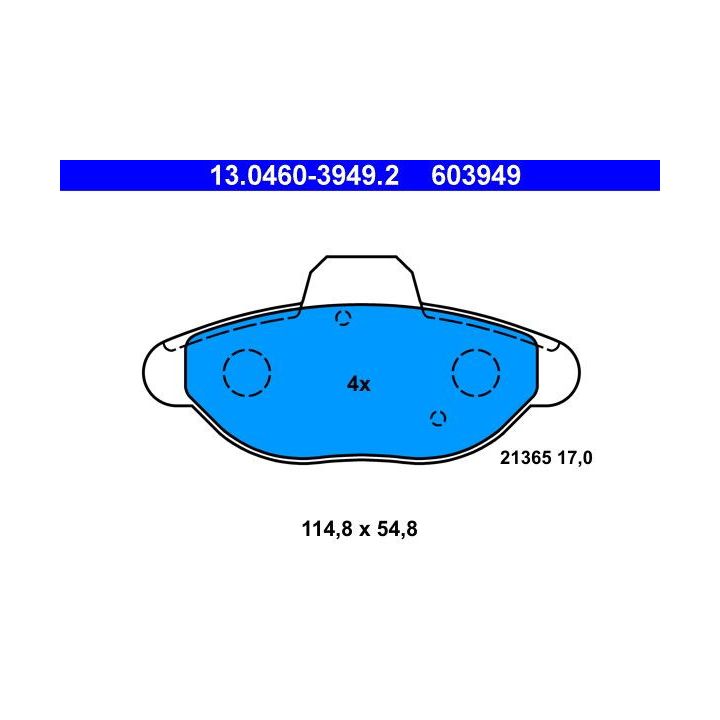 Stabdžių trinkelių rinkinys, diskinis stabdys ATE 13.0460-3949.2