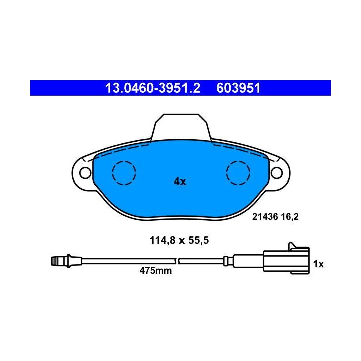 Stabdžių trinkelių rinkinys, diskinis stabdys ATE 13.0460-3951.2
