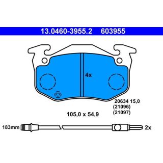 Stabdžių trinkelių rinkinys, diskinis stabdys ATE 13.0460-3955.2