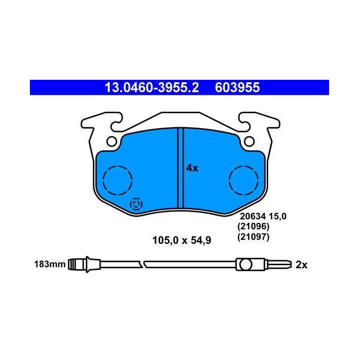 Stabdžių trinkelių rinkinys, diskinis stabdys ATE 13.0460-3955.2
