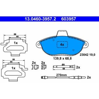 Stabdžių trinkelių rinkinys, diskinis stabdys ATE 13.0460-3957.2