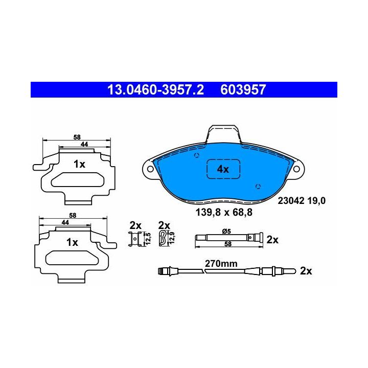 Stabdžių trinkelių rinkinys, diskinis stabdys ATE 13.0460-3957.2